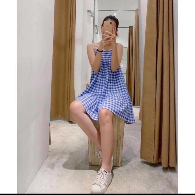 VÁY MAXI 2 DÂY CARO CỰC BASIC