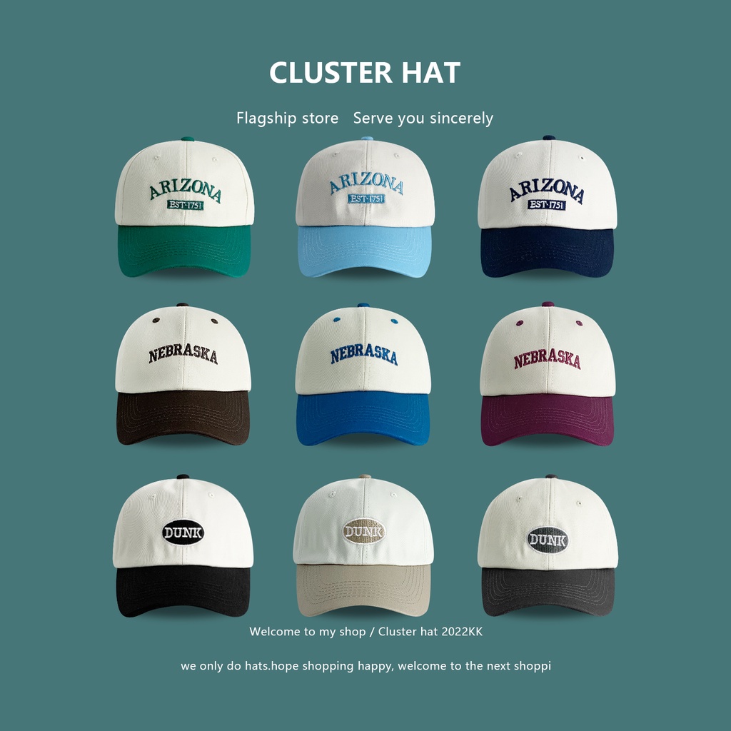 Nón Lưỡi Trai Mềm Thêu Chữ Màu Sắc Tương Phản Phong Cách Retro Hàn Quốc