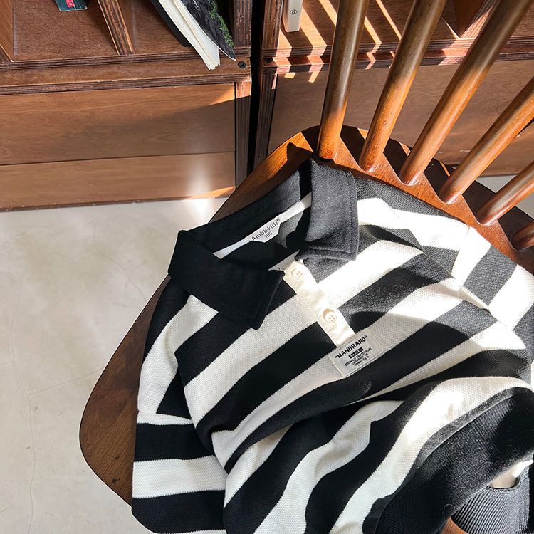 Áo Sweater Polo Dáng Rộng Kẻ Sọc Thời Trang Mùa Thu 2022 Cho Bé Trai