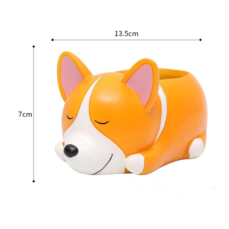 Chậu Trồng Cây Cảnh Trang Trí Để Bàn, sen đá, xương rồng hình chú chó corgi