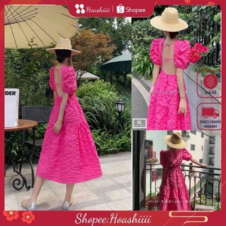 Váy Xòe Tiểu Thư Vintage, váy cổ tròn cách điệu hở lưng buộc dây cao cấp sẵn kèm video