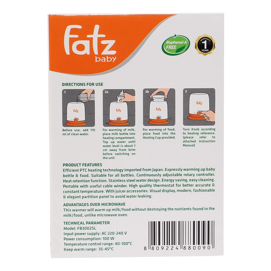 Máy Hâm Sữa Fatz Baby FB3002SL (Quà tặng từ Moony)