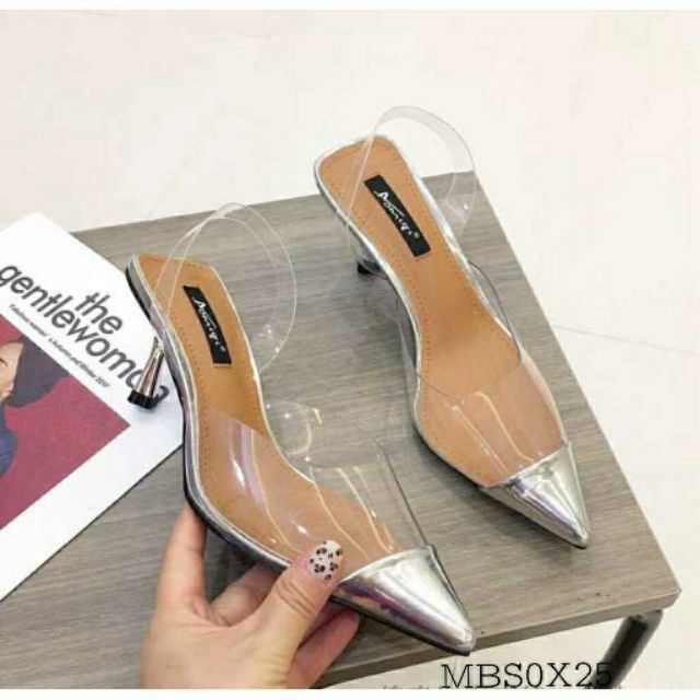 (Xả Kho} Sandal Nữ Quai Trong Mũi Bạc Gót Đũa (M1922)