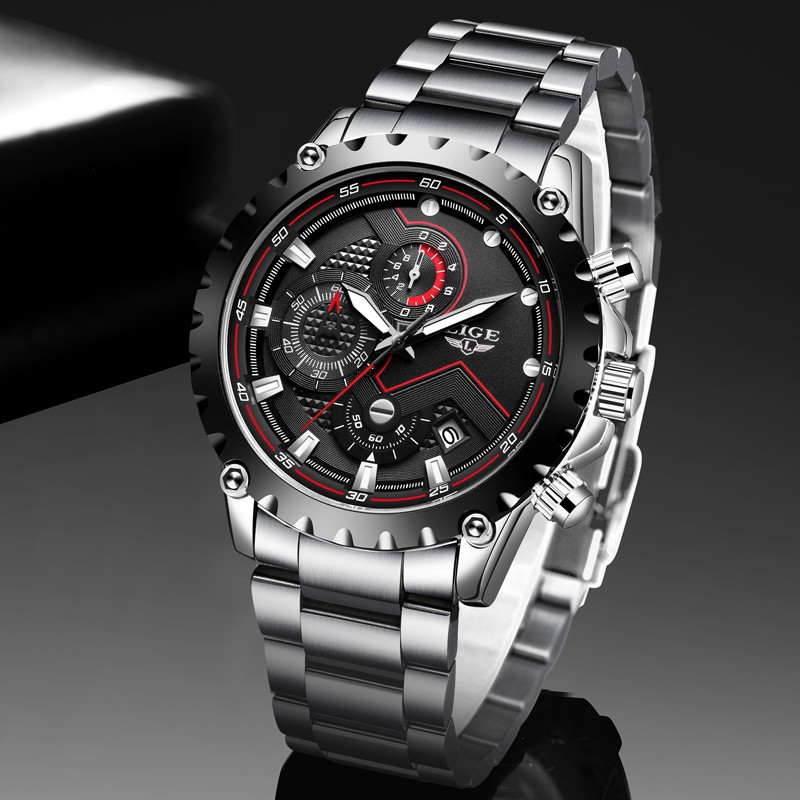LIGE 9821 Men's Fashion Stainless Steel Waterproof Quartz Watch