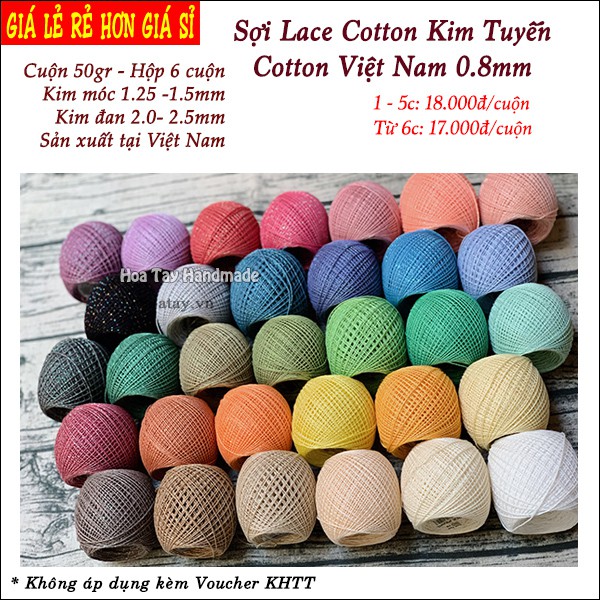 Sợi Lace Cotton Kim Tuyến BM từ 01 đến 55 - Cotton Việt Nam 0.8mm - Cotton kim tuyến đan móc áo, đầm