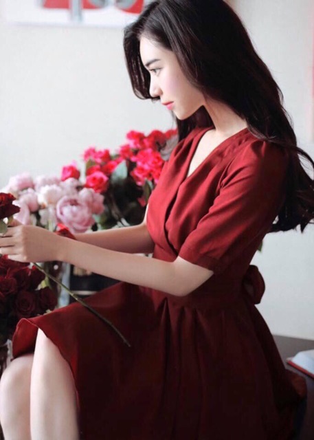 Đầm đỏ xoè cột eo (kèm hình thật) | BigBuy360 - bigbuy360.vn