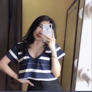 Hàng 💖Áo croptop gÂn sỌc cỔ v💖 chuẩn