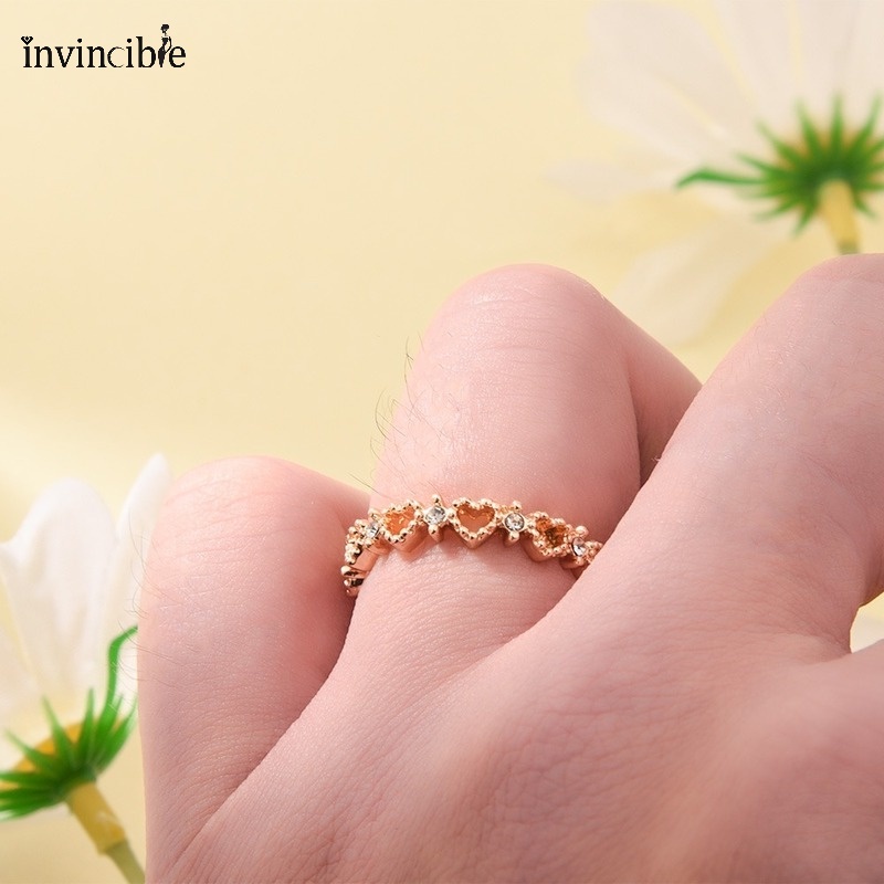 1 Nhẫn Hở Khảm Đá Zircon Hình Trái Tim Màu Vàng Sang Trọng Có Thể Điều Chỉnh Thời Trang