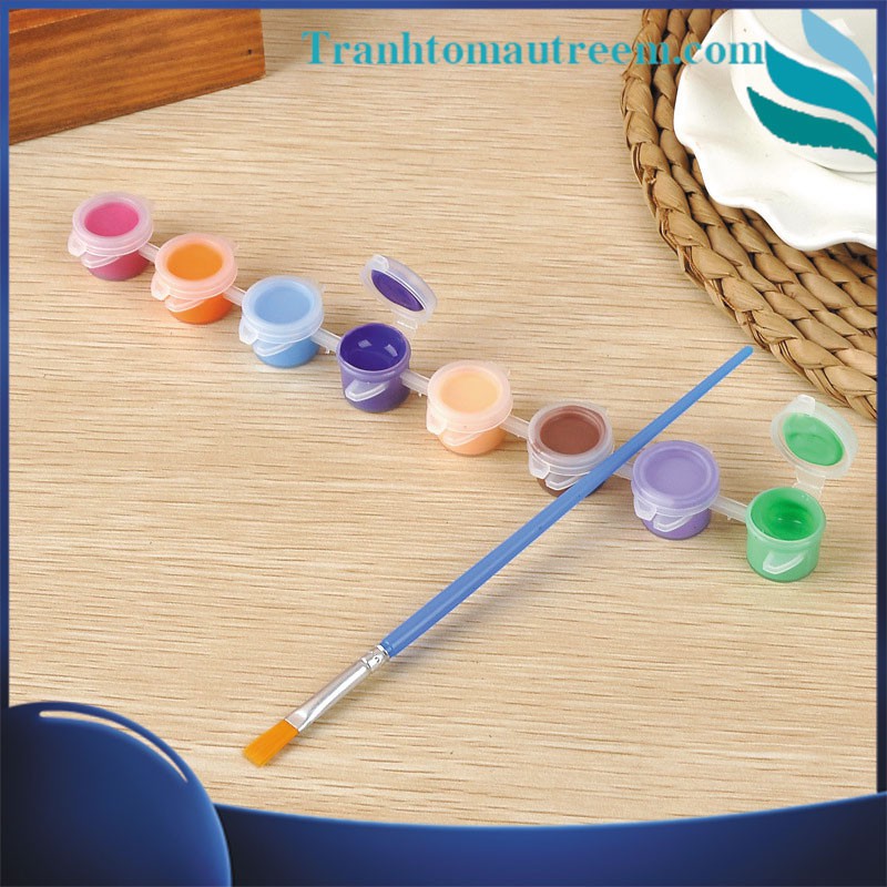 Vỉ Màu Nước Acrylic Vẽ Tranh Tô Màu Tô Tượng 8 Màu 2ml và 3ml Kèm Cọ Nhập Khẩu
