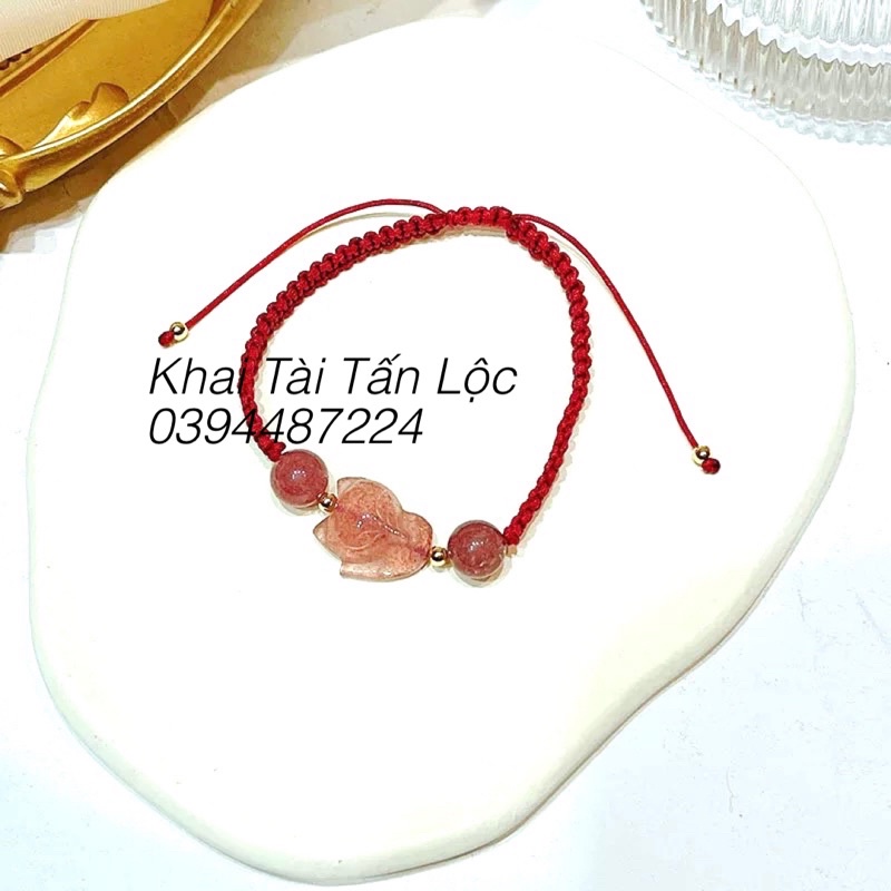 Vòng tay hồ ly chỉ đỏ đá t.anh dâu Tây tình duyên may mắn