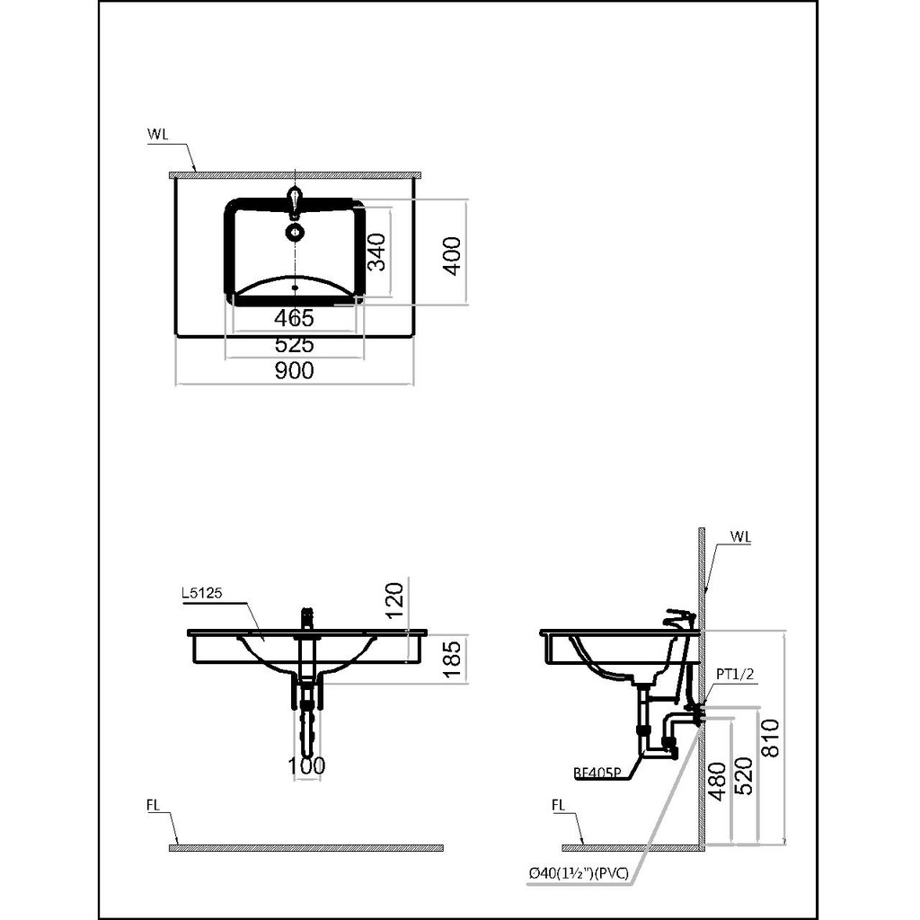 Lavabo âm bàn hình chữ nhật L5125 Caesar