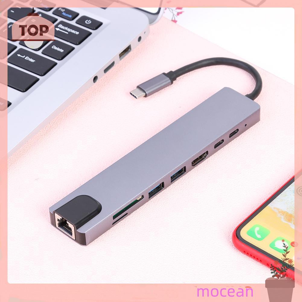 Mocean 8 in 1 TYPE-C HUB Gigabit LAN Docking Station USB C Adapter for Notebook