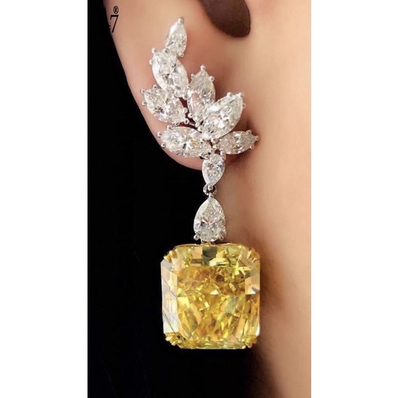 Bông Tai Bạc A7 S925 Đính Đá Kim Cương Giả Nhiều Màu Sắc