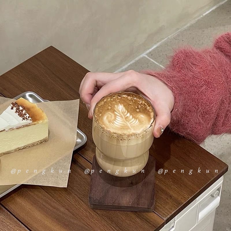 Cốc Thủy Tinh Uống Cà Phê Chịu Nhiệt Cao Họa Tiết Kẻ Sọc Phong Cách Retro Mỹ