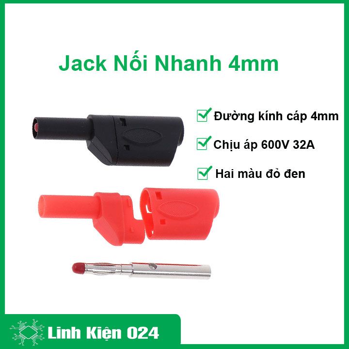 Jack nối nhanh an toàn 4mm, jack nối chịu áp 600V 32A màu đen, đỏ