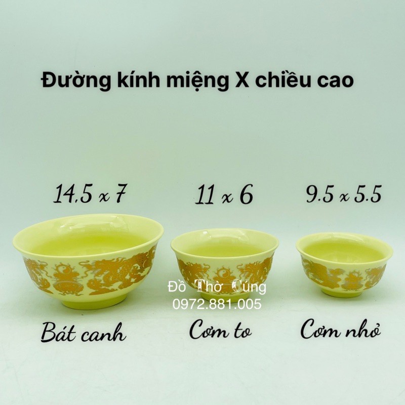 Bát cơm thờ PHÚC LỘC THỌ màu vàng ngà