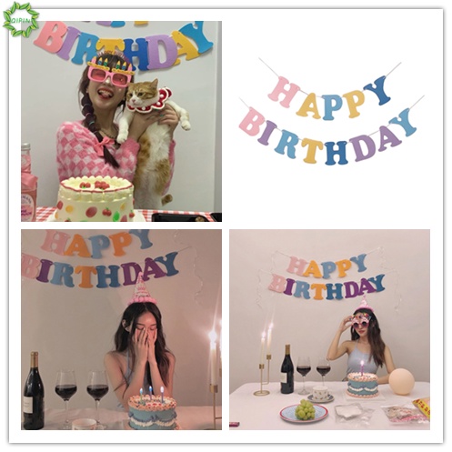 Dây treo băng rôn trang trí tiệc sinh nhật hình chữ Happy Birthday màu macaron kiểu Hàn dài 3m