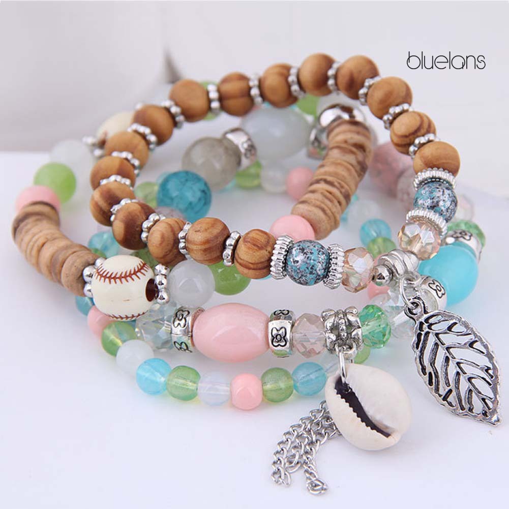 Set 4 Vòng Tay Co Giãn Xâu Hạt Vỏ Sò Phong Cách Bohemian Cho Nữ