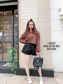 Croptop Tay Dài Phối Dây Kéo