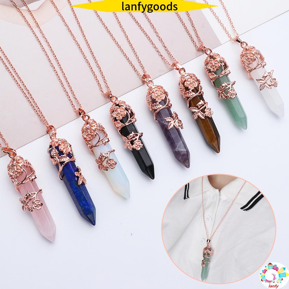 vòng cổ Mặt Đá Thạch Anh Tím Hình Lục Giác Màu Trắng Thời Trang Cho Nam Và Nữ