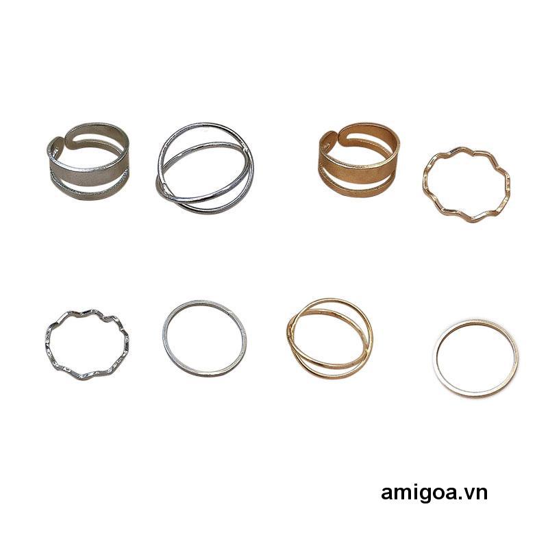 Set 4 Nhẫn Đeo Khớp Ngón Tay Kết Hợp Thiết Kế Đơn Giản Sang Trọng