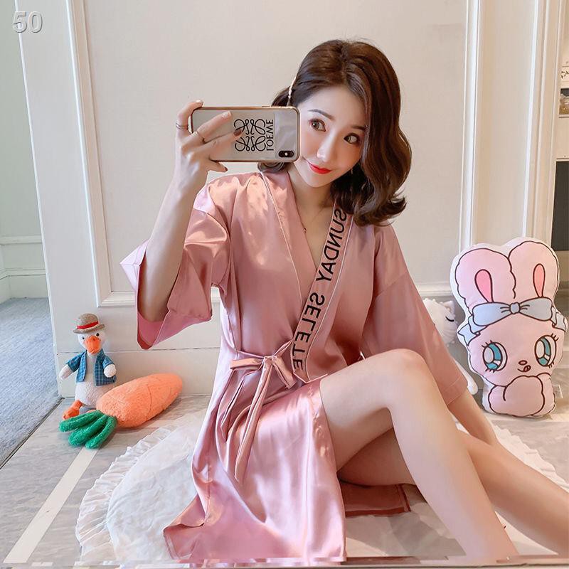 Váy ngủ nữ lụa xuân và thu của phụ mùa hè kimono đồ một mảnh áo choàng tắm băng Gợi cảm cộng với kích thước cô d