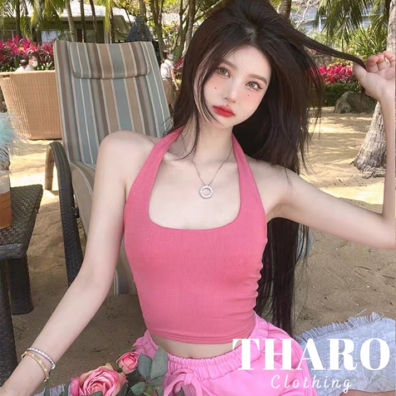 Áo Croptop Nữ Gân Tăm, Áo Choàng Cổ - Tharo Clothing