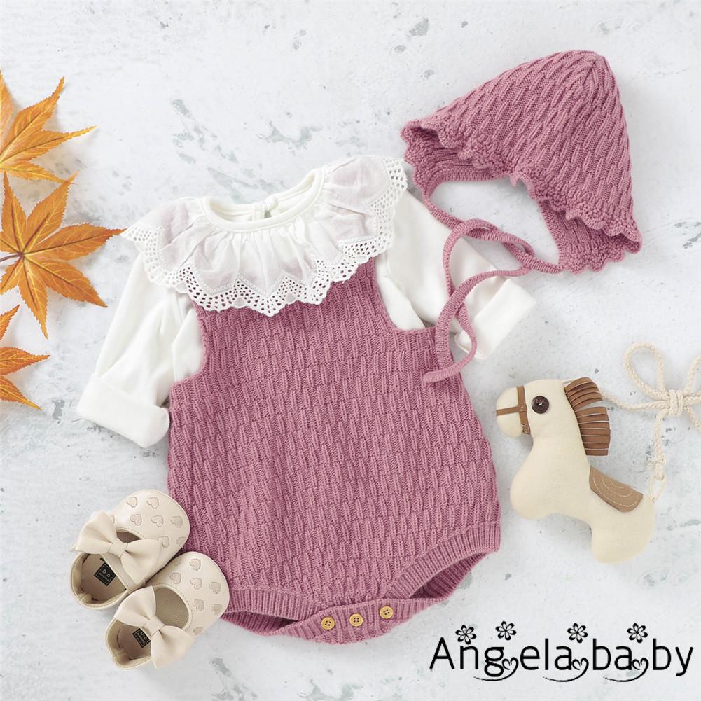 Set 2 món áo liền quần và nón vải len xinh xắn cho bé