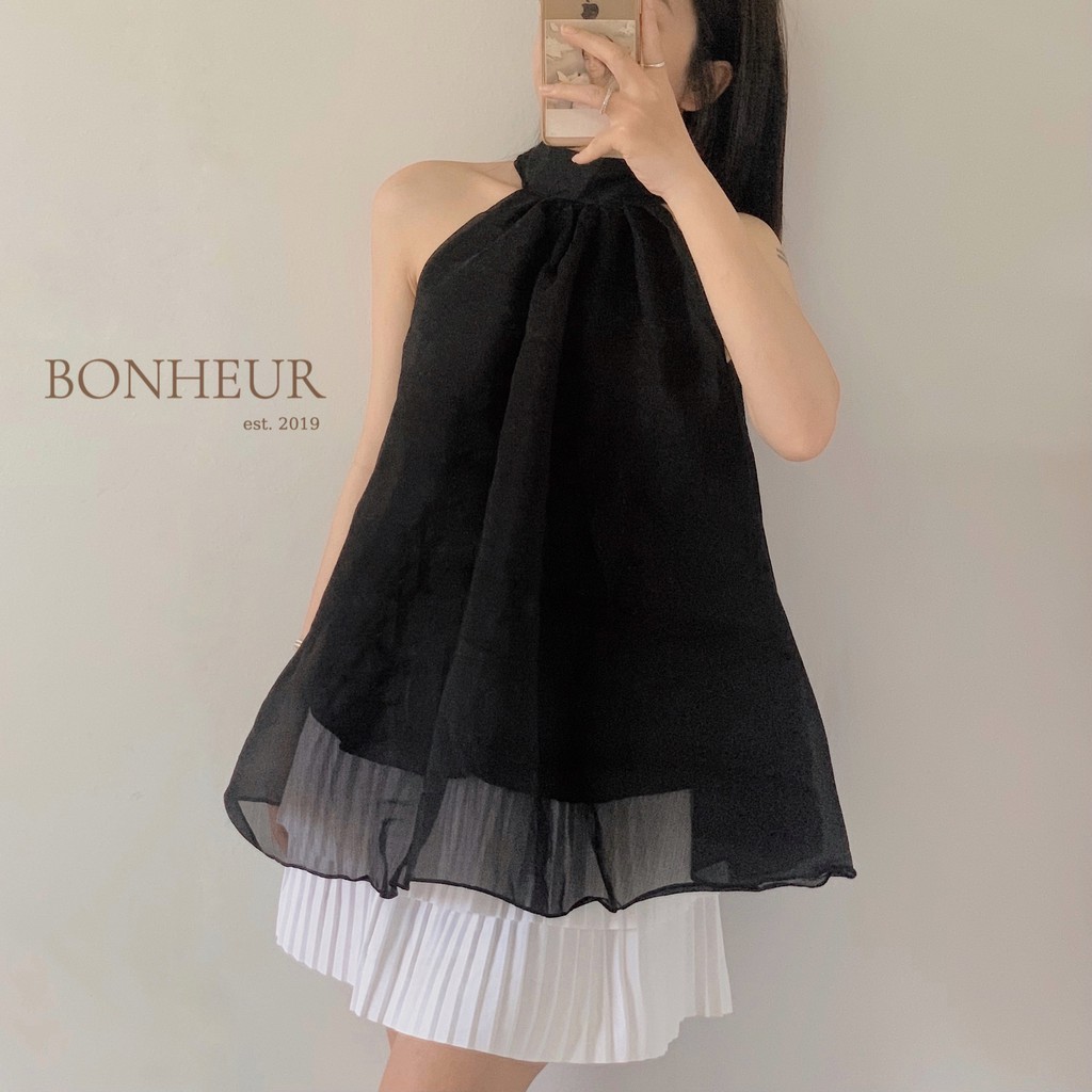 Áo cổ yếm voan 2 lớp kèm dây mặc 2 kiểu bồng bềnh công chúa tiểu thư sang chảnh Mona Top | BigBuy360 - bigbuy360.vn