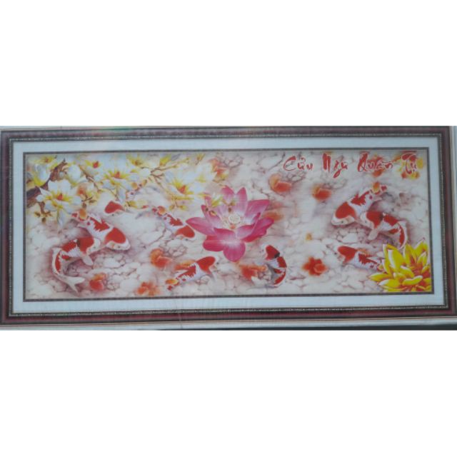 Tranh gắn đá Cửu Ngư Quần Hội YN5342 (107x44cm), chưa đính