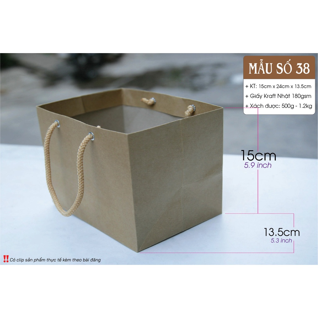 25 cái - Túi giấy kraft đựng hộp thức ăn, hộp thực phẩm, hộp cơm = Túi số 38