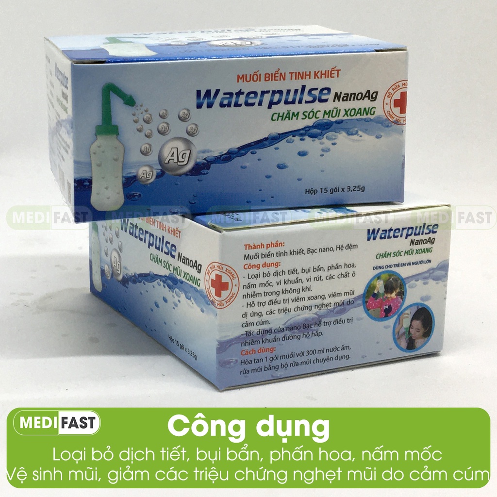 Muối rửa vệ sinh mũi xoang Waterpulse Nano Ag - Muối biển tinh khiết chăm sóc mũi xoang - Hộp 15 gói