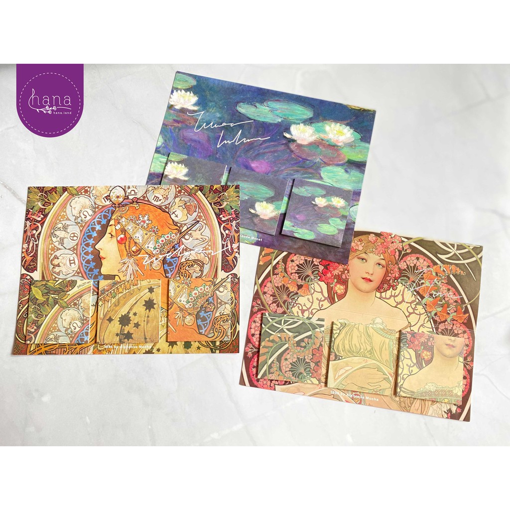Giấy note ghi chú dán (60 tờ) hình tranh vẽ nghệ thuật nổi tiếng phong cách cổ điển _ #hana.land
