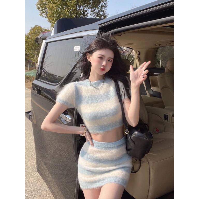 Mới Chân Váy Ngắn Lưng Cao Họa Tiết Kẻ Sọc Quyến Rũ Thời Trang Cho Nữ