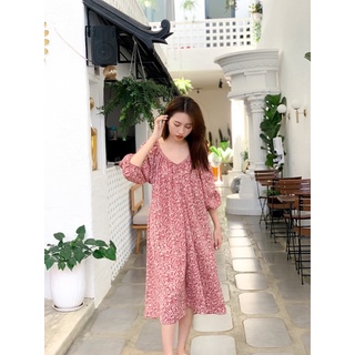Đầm hoa form suông cổ V