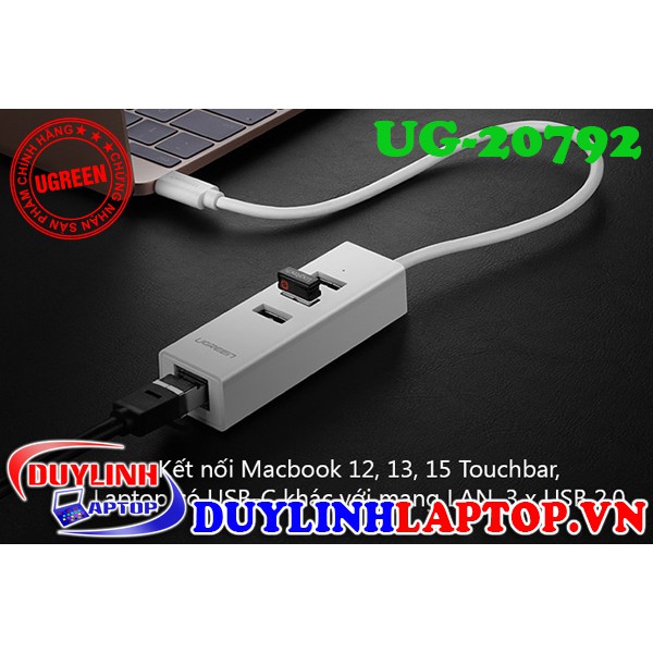 Cáp chuyển đổi USB Type C ra 3 cổng USB 2.0 và 1 cổng Lan Ugreen 20792 | USB C | USB Type C 3.1