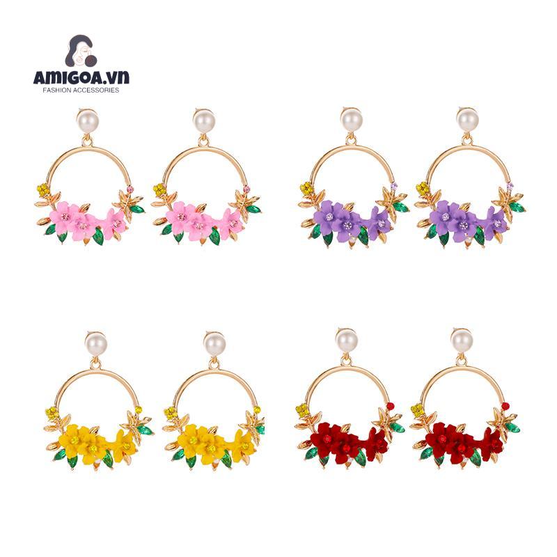 Bông Tai Hình Hoa Đính Ngọc Trai Mềm Mại Thiết Kế Ngọt Ngào Thời Trang