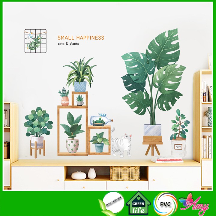 Decal dán tường phòng khách Small Happiness phong cách vintage Hàn Quốc