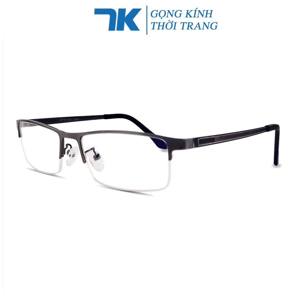 Gọng kính cận nam nữ mắt chữ nhật kim loại 7K8812 màu đen, ghi xám. Tròng kính giả cận 0 độ chống ánh sáng xanh, tia UV