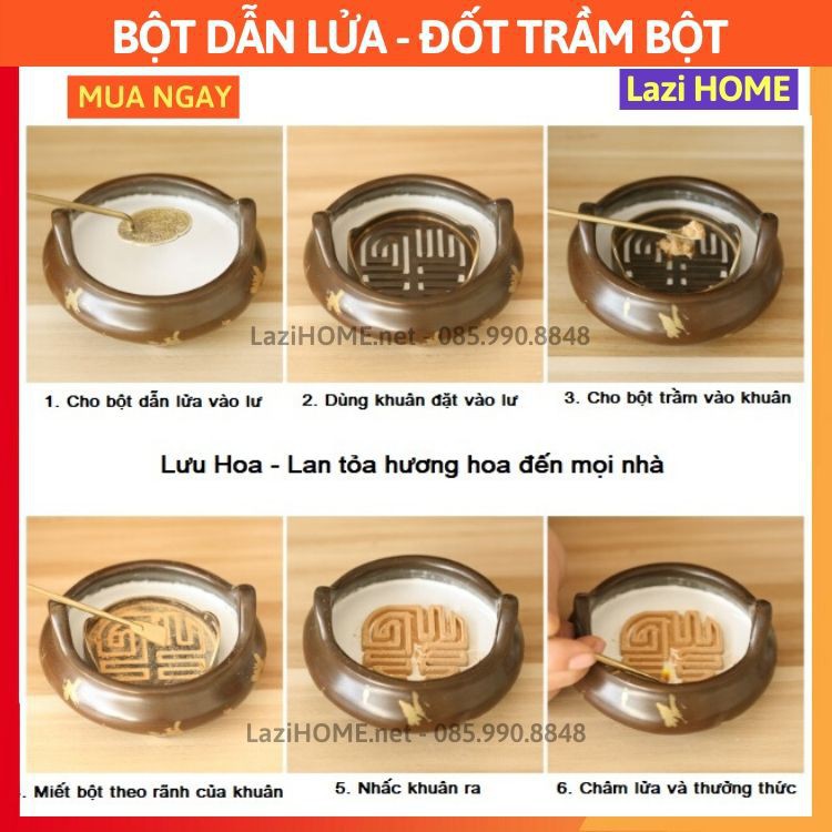 Đồ thờ cúng [BỘT DẪN LỬA] dùng đốt trầm bột, bột phong thủy - Sử dụng được nhiều lần, hiệu quả cao