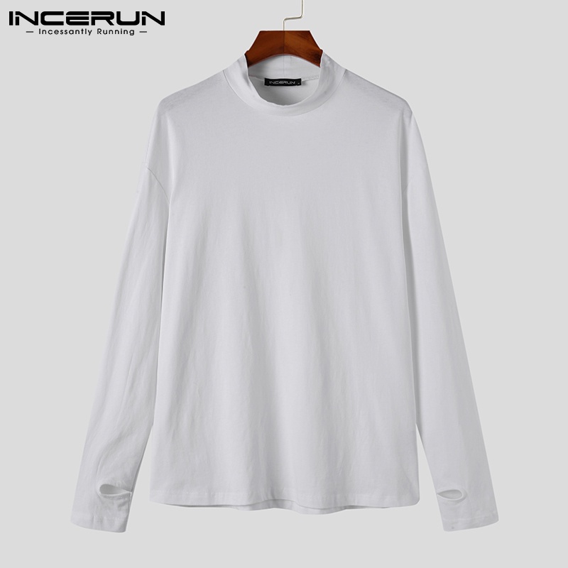 Áo INCERUN bằng cotton tay dài cổ cao dễ phối đồ phong cách giản dị thời trang cho nam