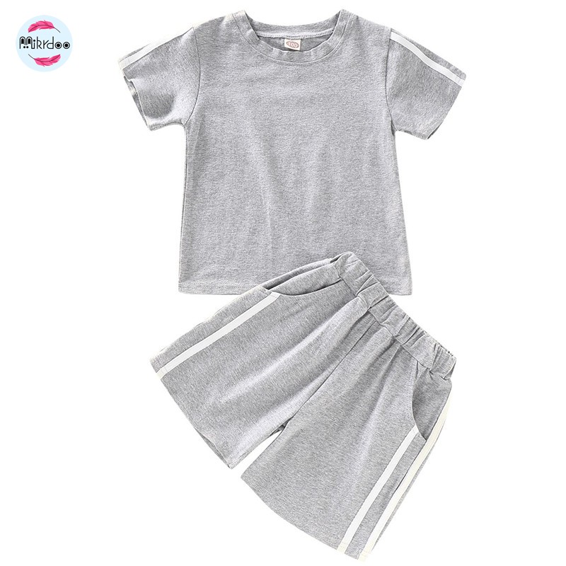 Bộ 2 món áo thun tay ngắn + quần short Mikrdoo màu trơn thời trang cho bé trai và gái từ 1-5 tuổi