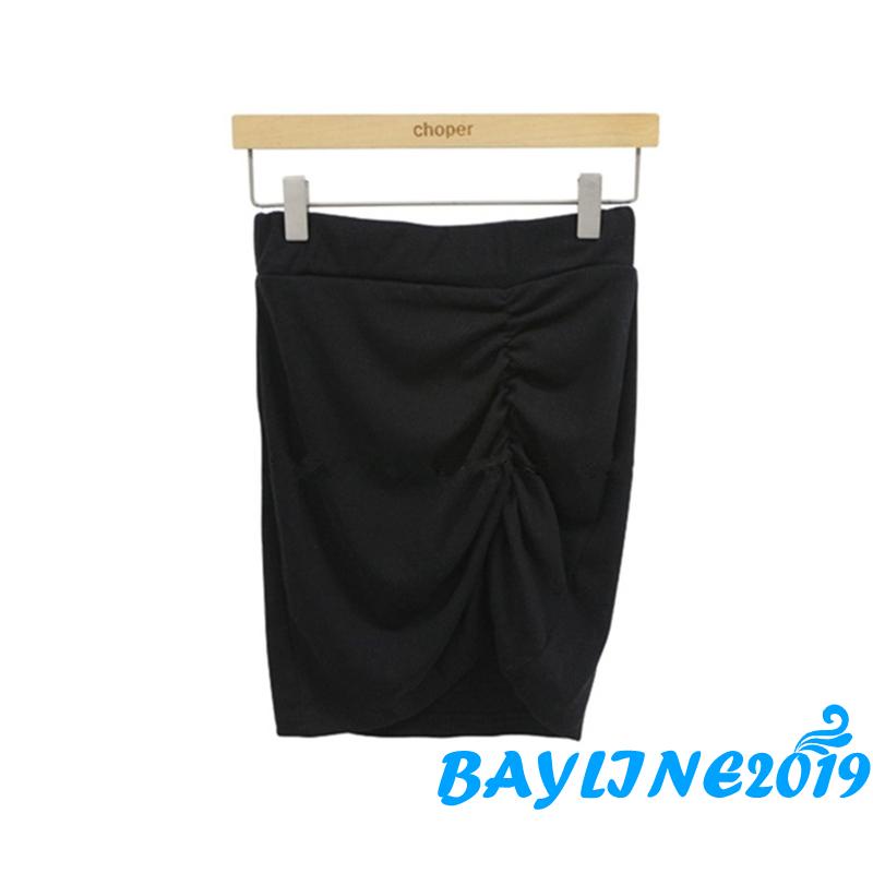 BAY-Women Fashion Mini Skirt Solid Color Slim Fit Ruched Short Skirt Summer All-Match High Waist Wrapped Hip Skirt