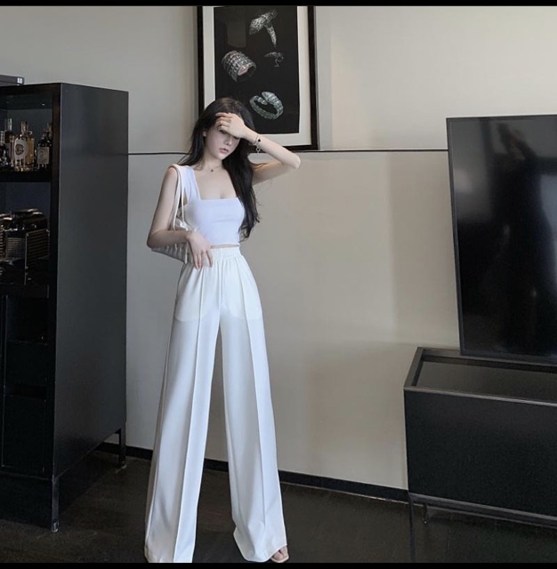 Set Quần Vải Dài Và Áo Thun Trắng, [ADORABLE], Set Freesize Basic Ulzzang Hot Trend 2021 Ảnh Thật