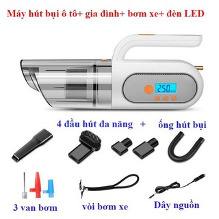 Máy hút bụi xe hơi ô tô cầm tay 4 trong 1 - Máy hút bụi cầm tay xe hơi kiêm bơm lốp đèn pin và áp suất
