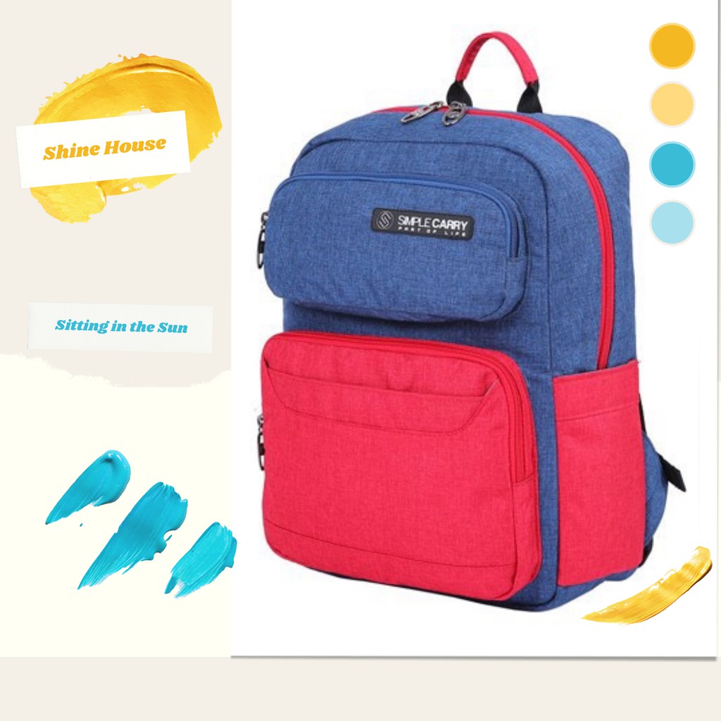 [Chính Hãng] Balo Latop Thời Trang Simple Carry Issac 1 Màu Xanh Navy/ Đỏ