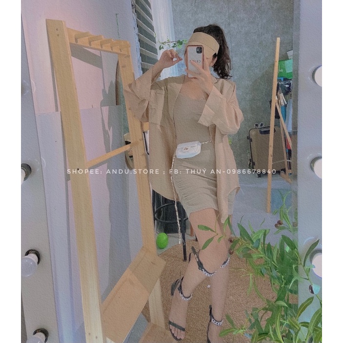 Set váy 2 dây, áo sơ mi dáng blazer ⚡️ANDUSTORE⚡️