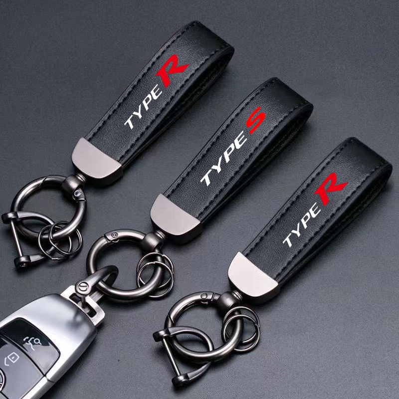 Móc Khóa Xe Hơi Bằng Da Thật Và Kim Loại Cho Honda Type R Racing Type S Sport City Civci Fit Jazz HRV BRV CRV Brio Accord Lead Moobilio