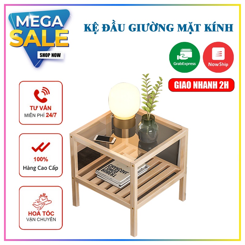 Tab Gỗ Đầu Giường Khung Gỗ 2 Tầng