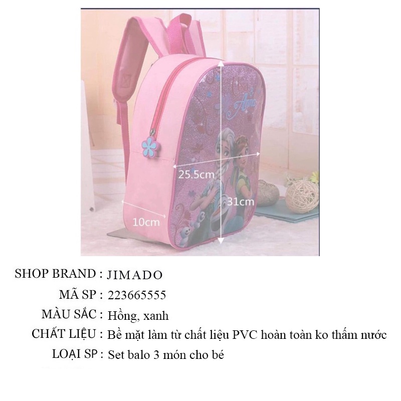 Balo cho bé mẫu giáo mầm non tiểu học set 3 món in hình các nhân vật hoạt hình dễ thương JIMADO 223665555